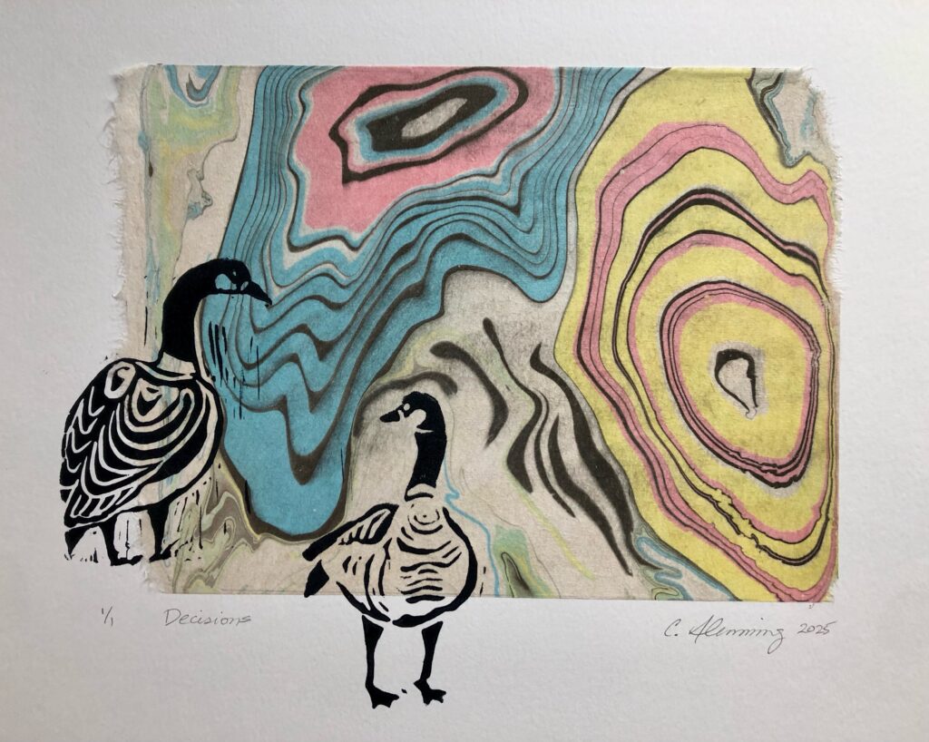 Image for Flemming-Decisions-16x20-2025-LinocutsHandMarbledJapanesePaper